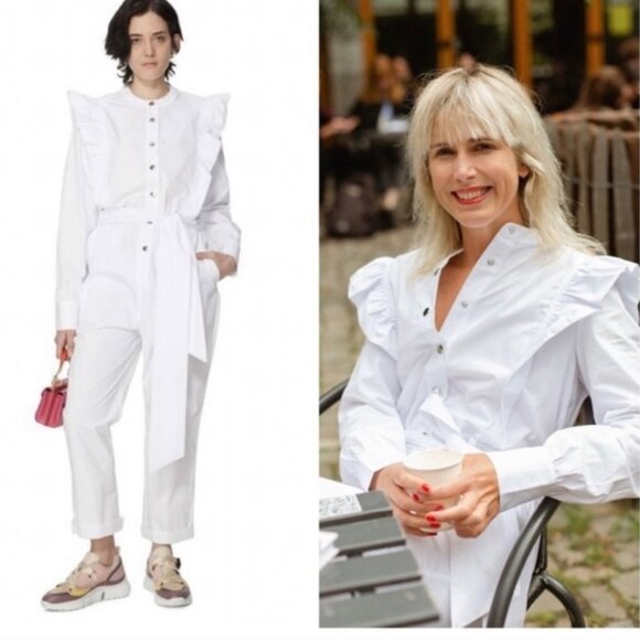 CUSTOMMADE White Ruffle Long Sleeve Cotton Jumpsuit - Picture 16 of 16